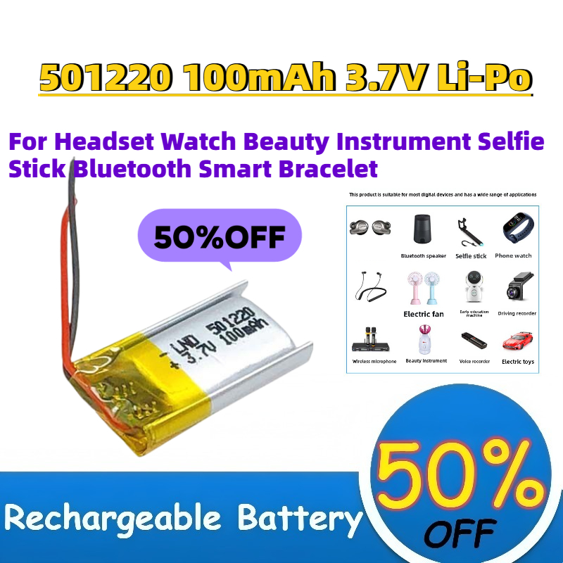 Smartwatch Headset - Batería recargable Li-Po de 501220, 100mAh,